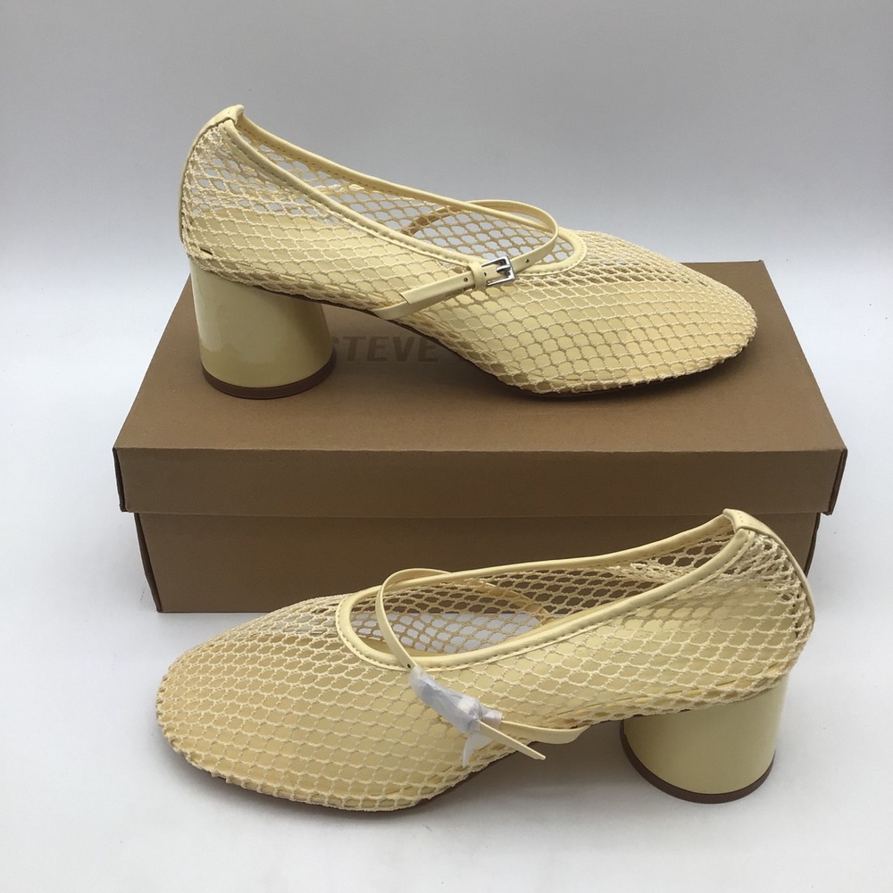 Steve Madden Raynor Yellow Mesh Mary Jane Block Heel Pumps Womens Size 9 NEW